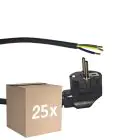 Voordeelpak 25x Noxion Power Voedingskabel Zwart - Schuko Europlug + Open uiteinden - 5m - 3 pole 0,75mm2